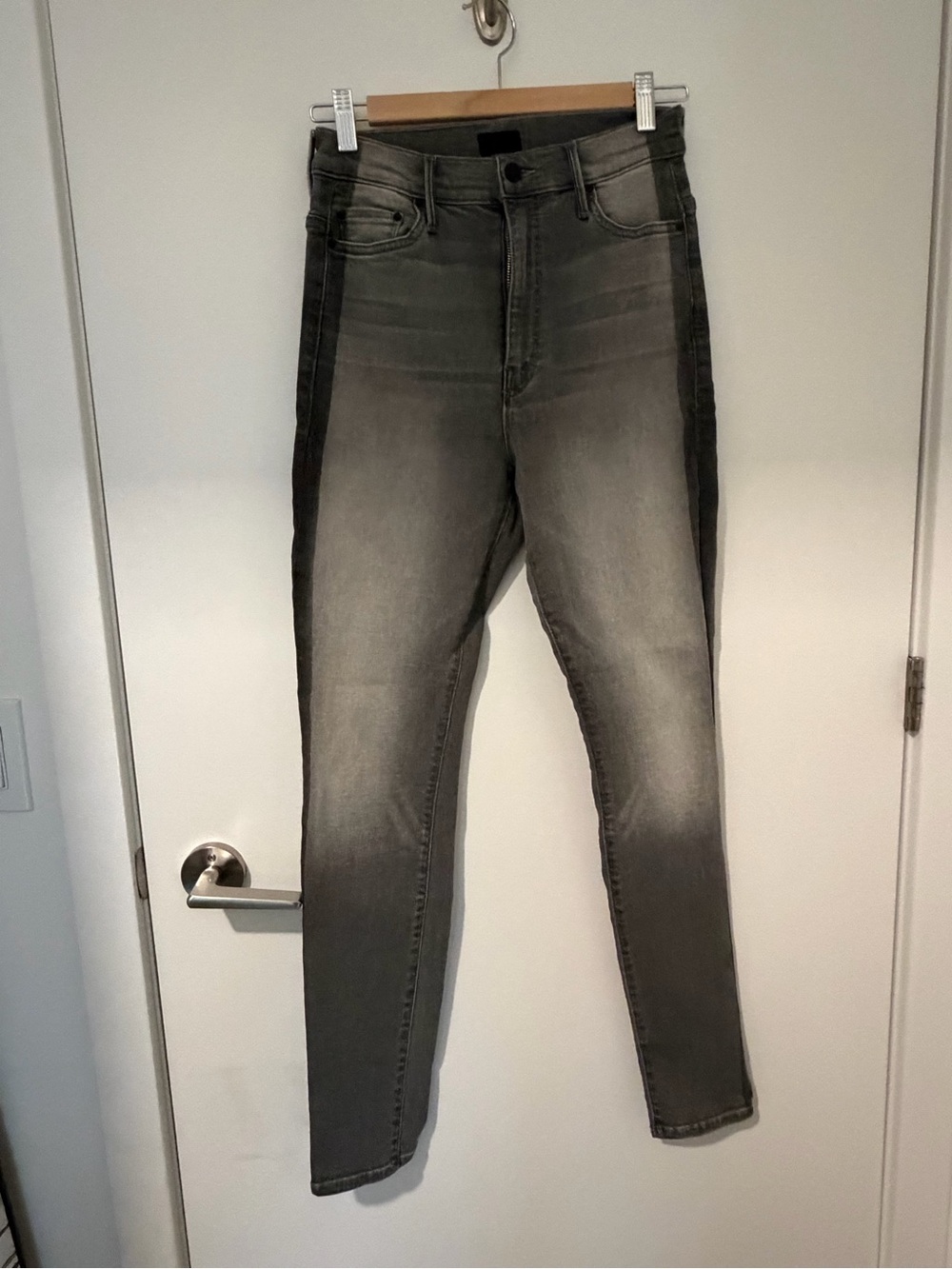 MOTHER Grey Skinny Jeans with Black Side Panels